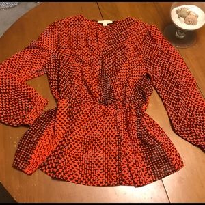 Michael Kors Orange & Brown Faux Wrap Blouse